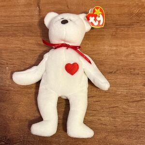 EXTREMELY RARE TY VALENTINO plush bear with errors-filled with P.V.C pellets